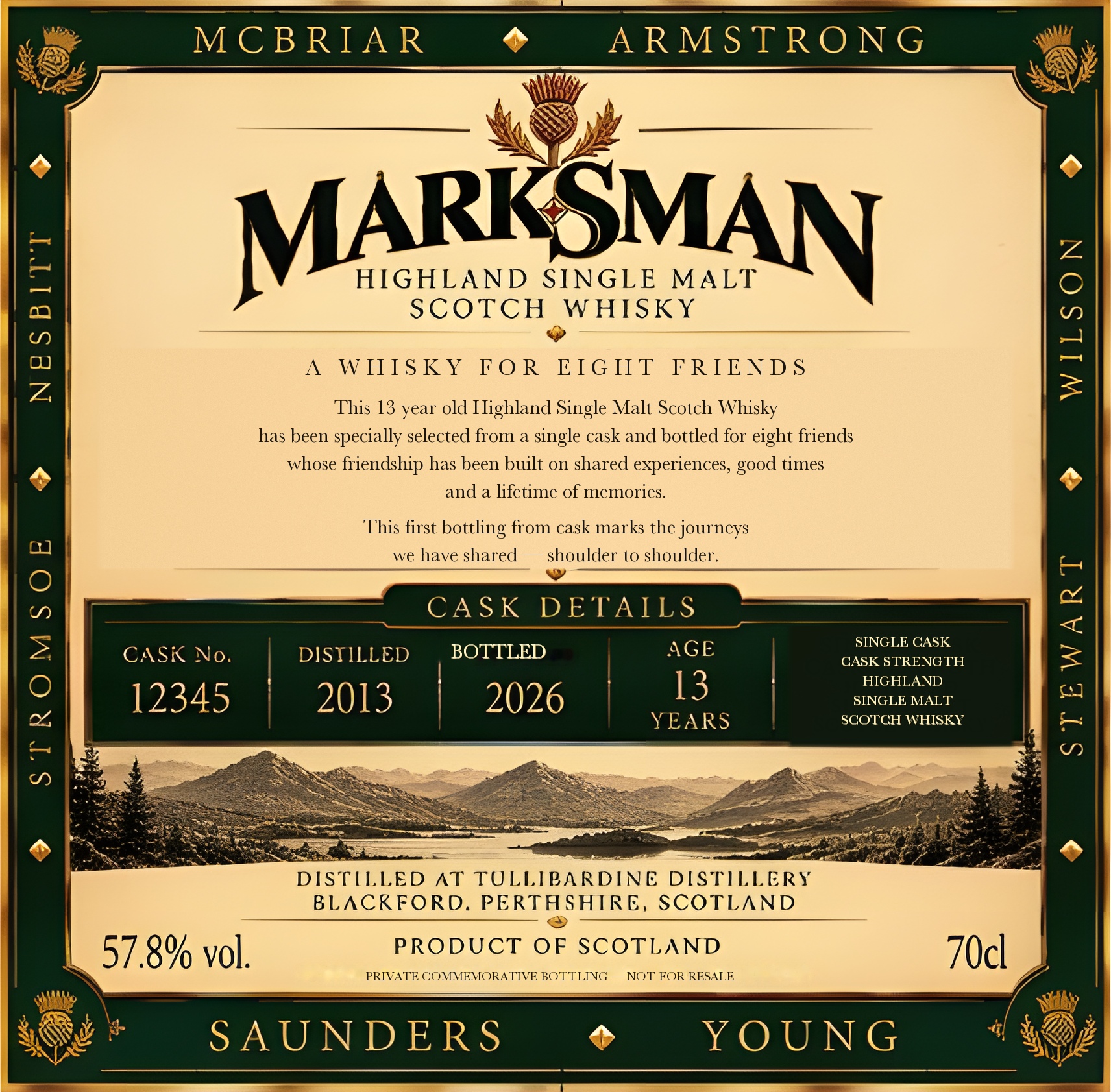 Marksman Whisky Back Label - Cask Details and Dedication